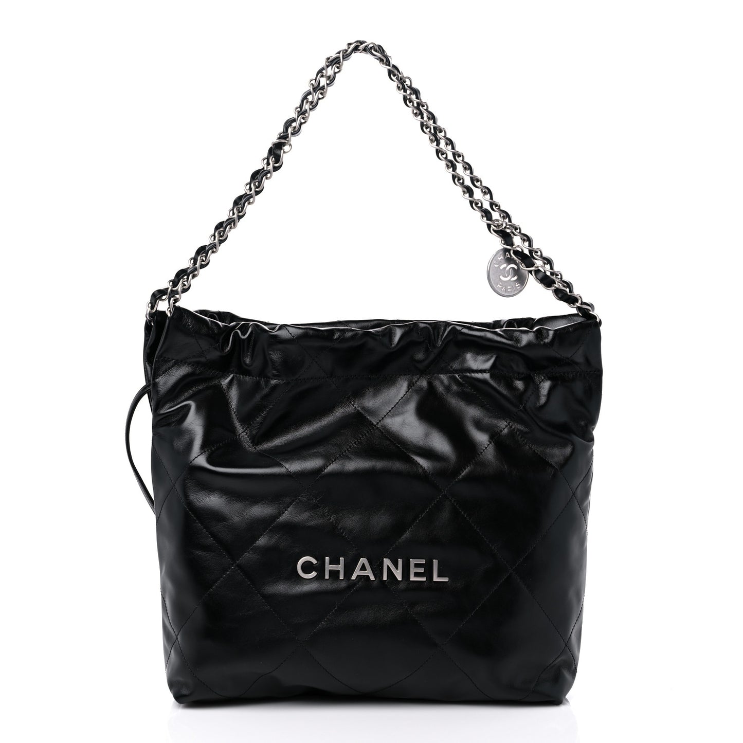 Shiny Calfskin Quilted Small Chanel 22 Black