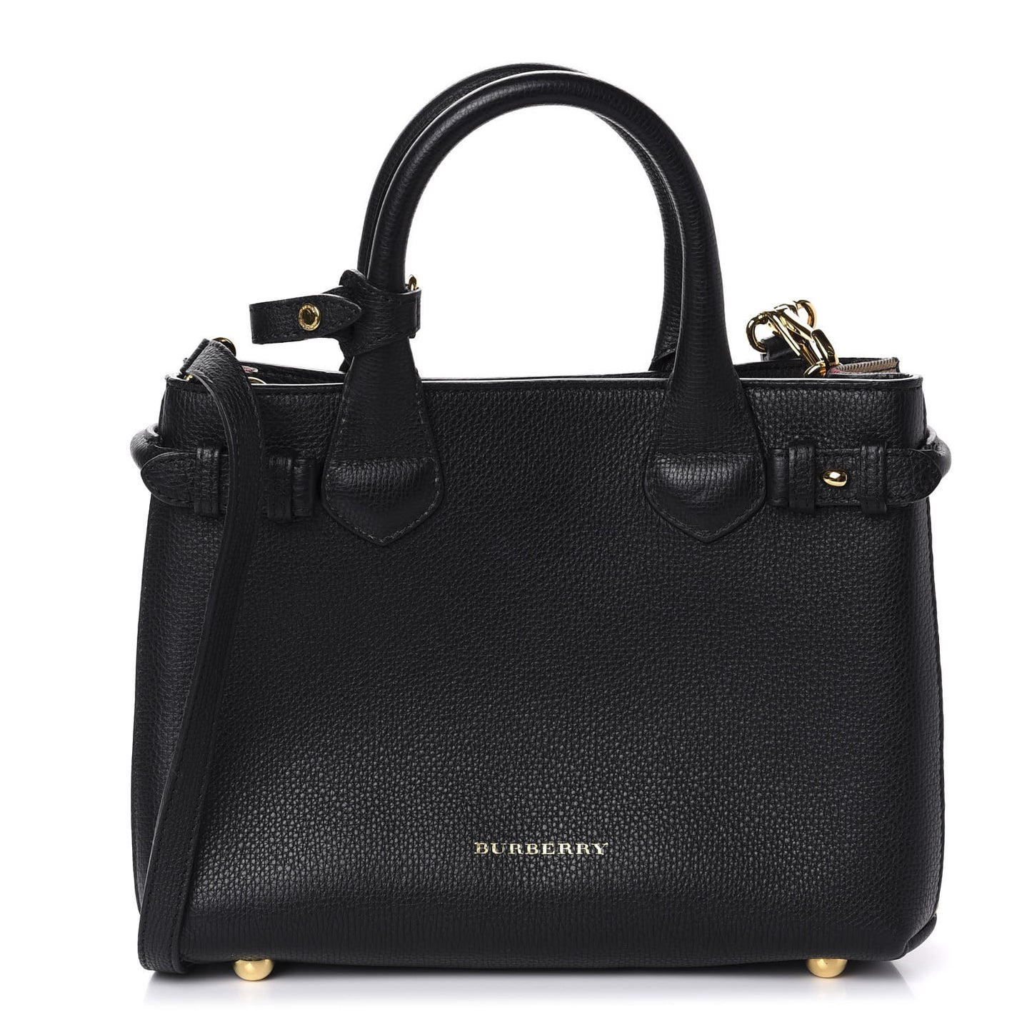 Grainy Calfskin House Check Small Banner Tote Black