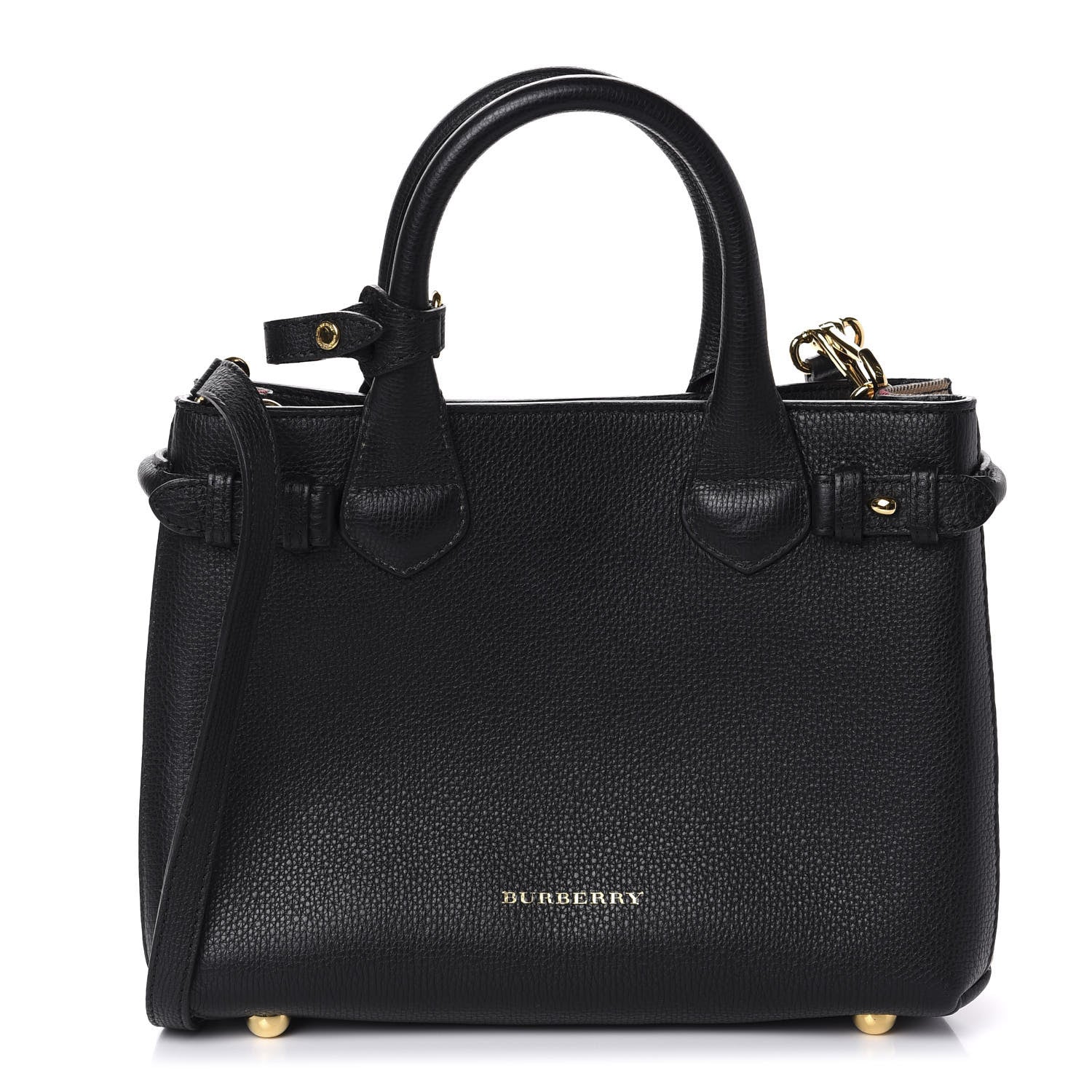 Burberry Grainy Calfskin House Check Small Banner Tote Black 1 of 9