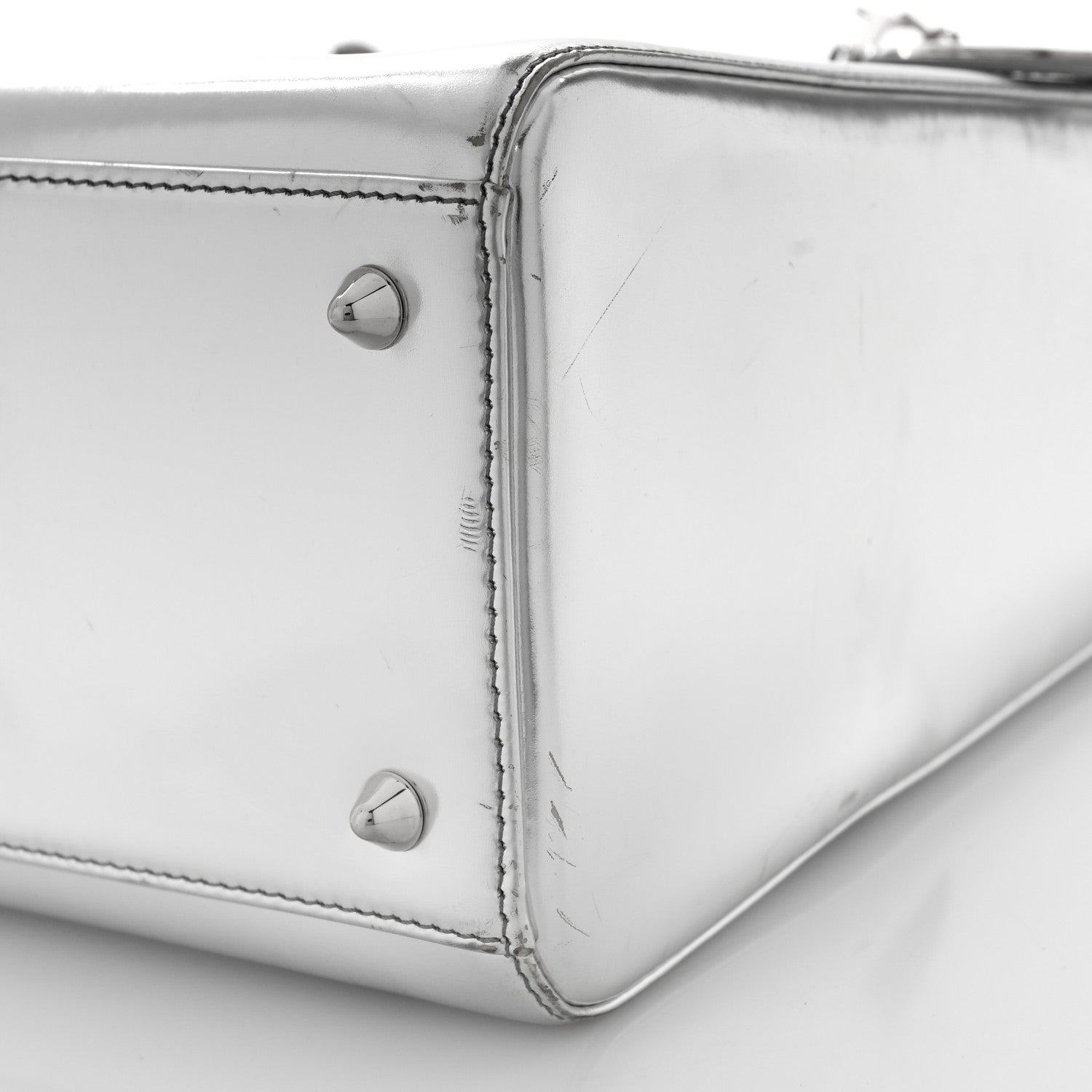 Christian Dior Metallic Patent Calfskin Medium Lady Dior Silver 8 of 12