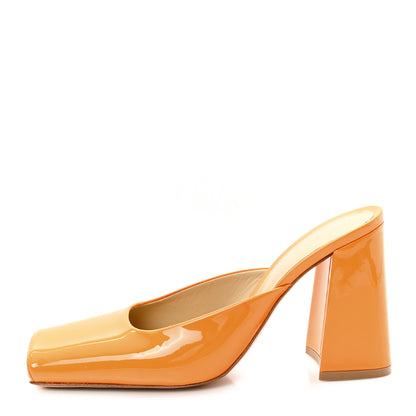 Bottega Veneta Supergloss Patent Tower 90mm Mule Pumps 36.5 Tangerine 1 of 9