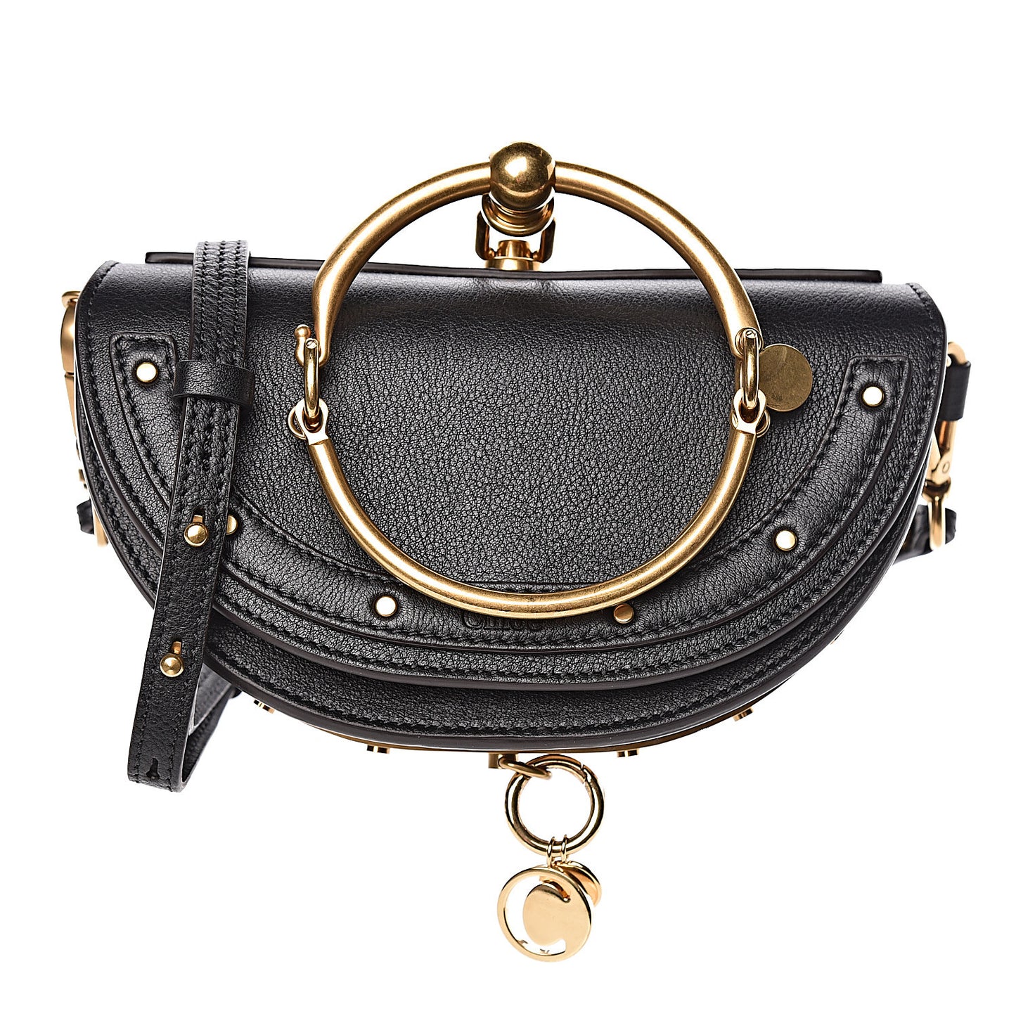 Calfskin Small Nile Bracelet Minaudiere Bag Black