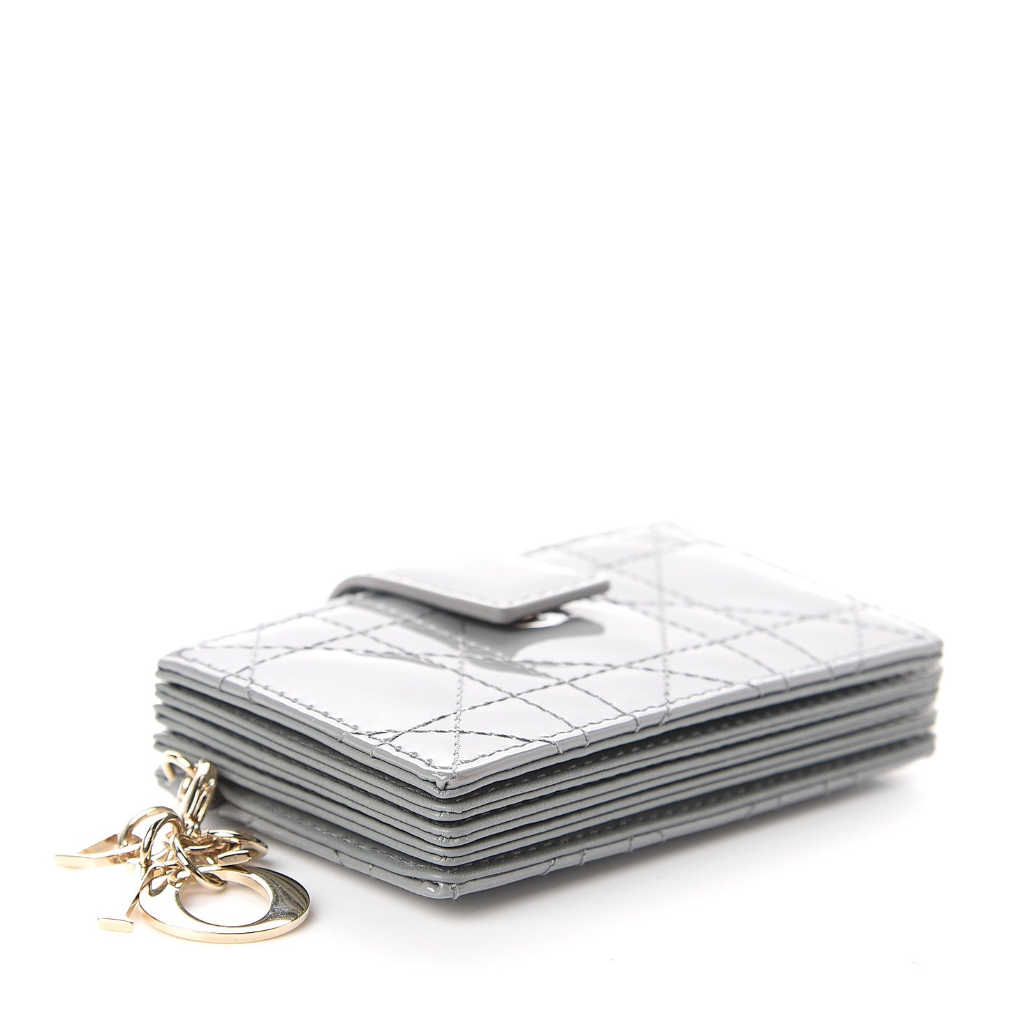 Patent Cannage Lady Dior 5-Gusset Card Holder Grey