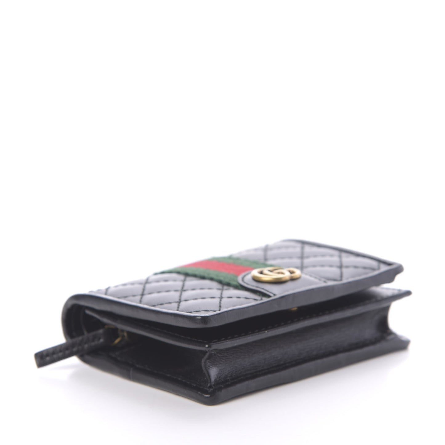 Calfskin Web Trapuntata GG Marmont Card Case Wallet Black