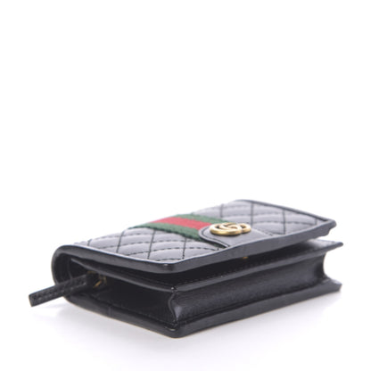 Gucci Calfskin Web Trapuntata GG Marmont Card Case Wallet Black 4 of 11