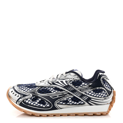 Bottega Veneta Calfskin Fishnet Fabric Orbit Sneakers 39 Navy Silver 1 of 9