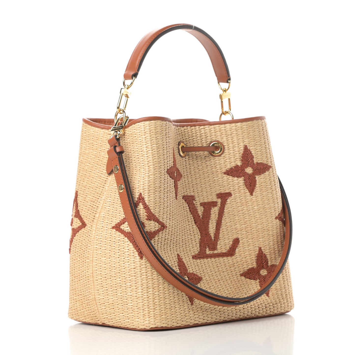 Raffia Calfskin Monogram Neonoe MM Tan