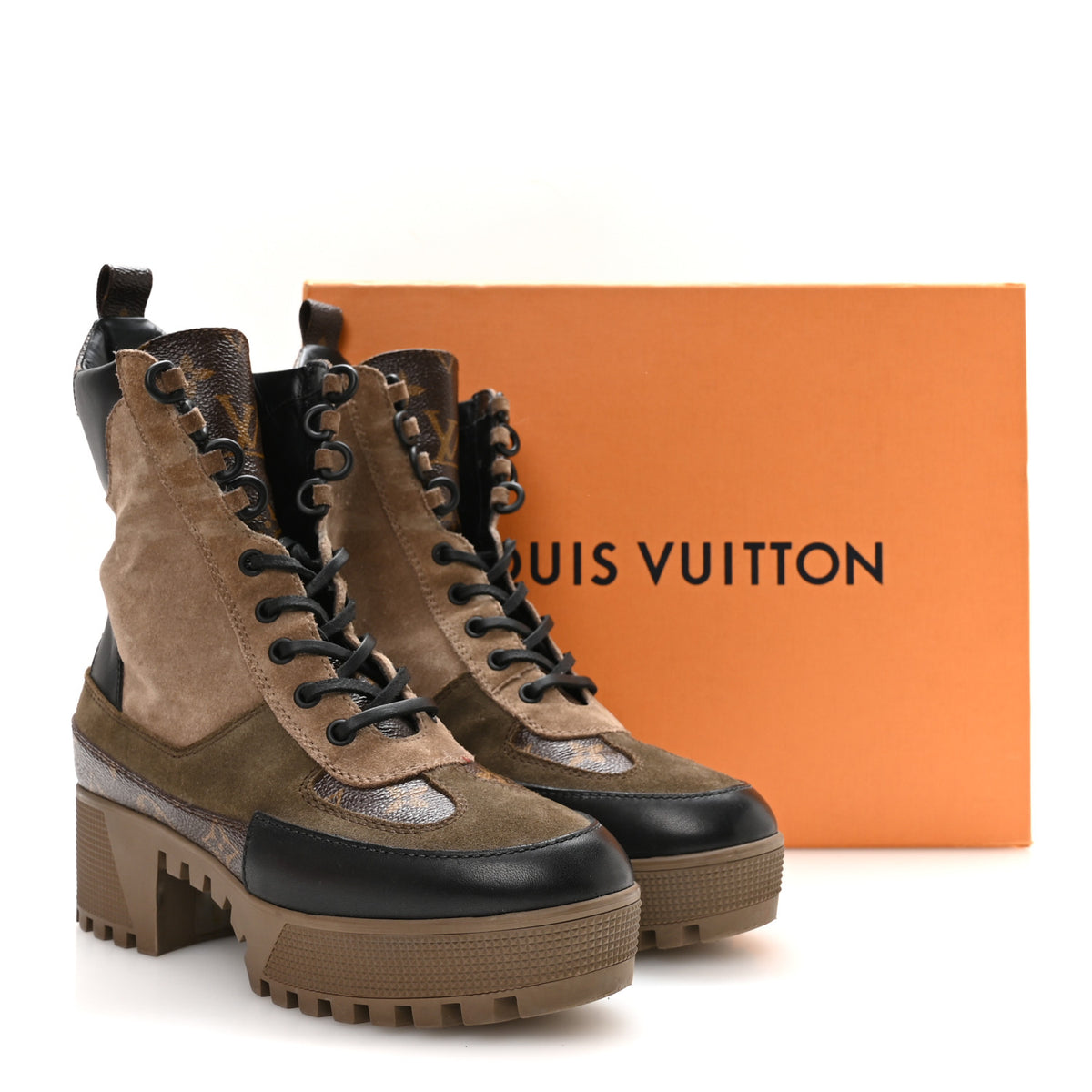 Louis Vuitton Suede Calfskin Monogram Laureate Platform Desert Boots 37 Taupe 9 of 9