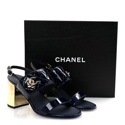 Chanel Patent Quilted CC Turnlock Sandals 38.5 Dark Blue 10 of 10