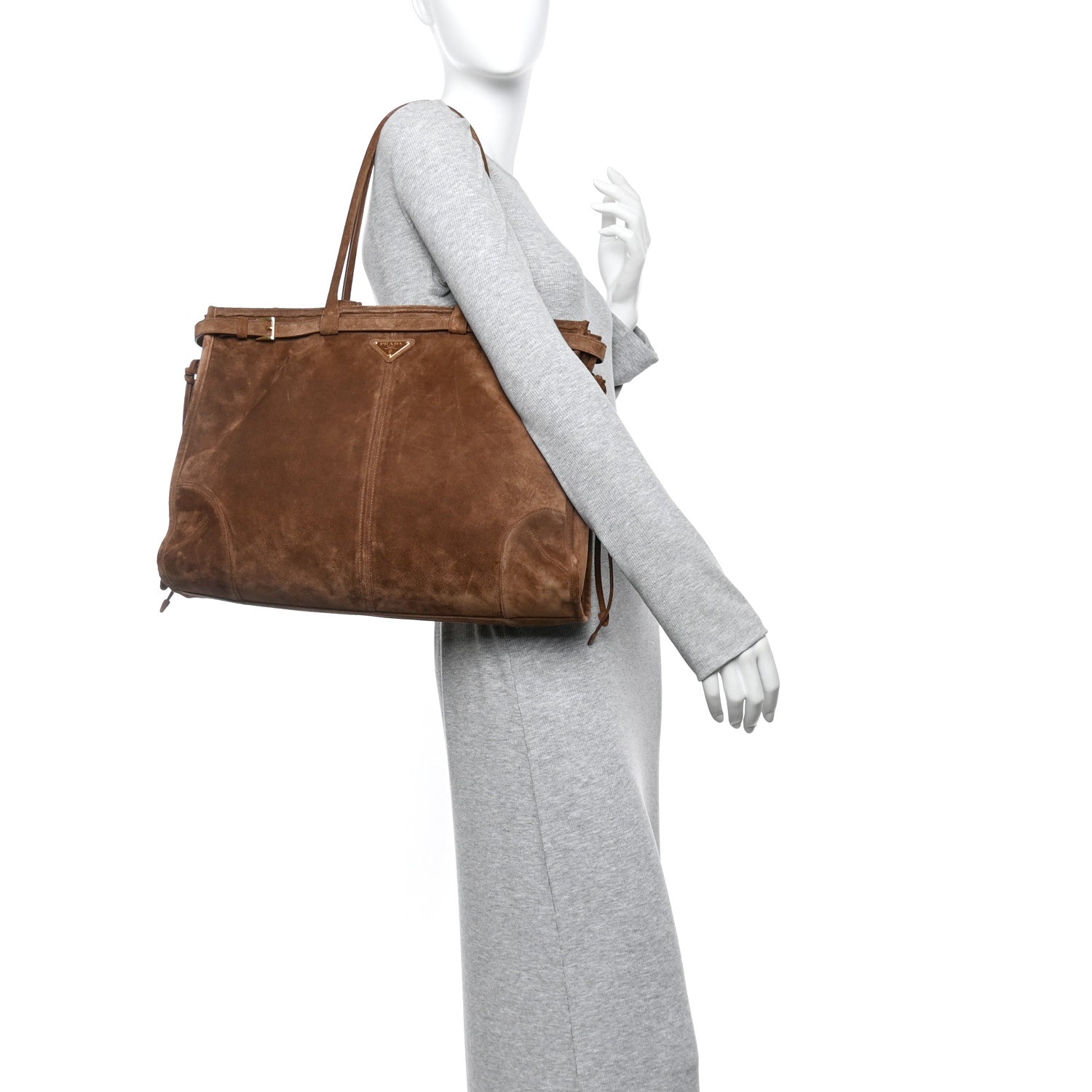 Prada Suede Extra Large Bonnie Shoulder Bag Cocoa Brown 2 of 10