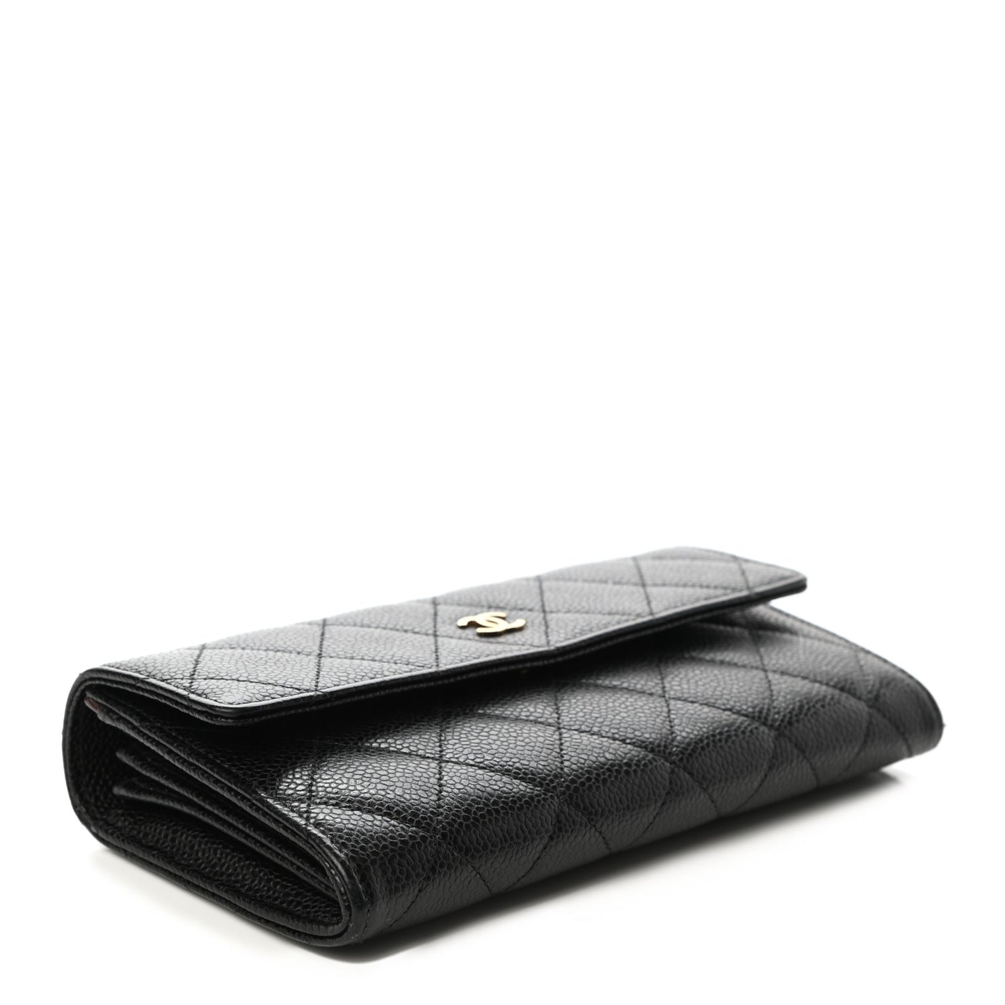 Caviar Quilted Large Gusset Flap Wallet Black