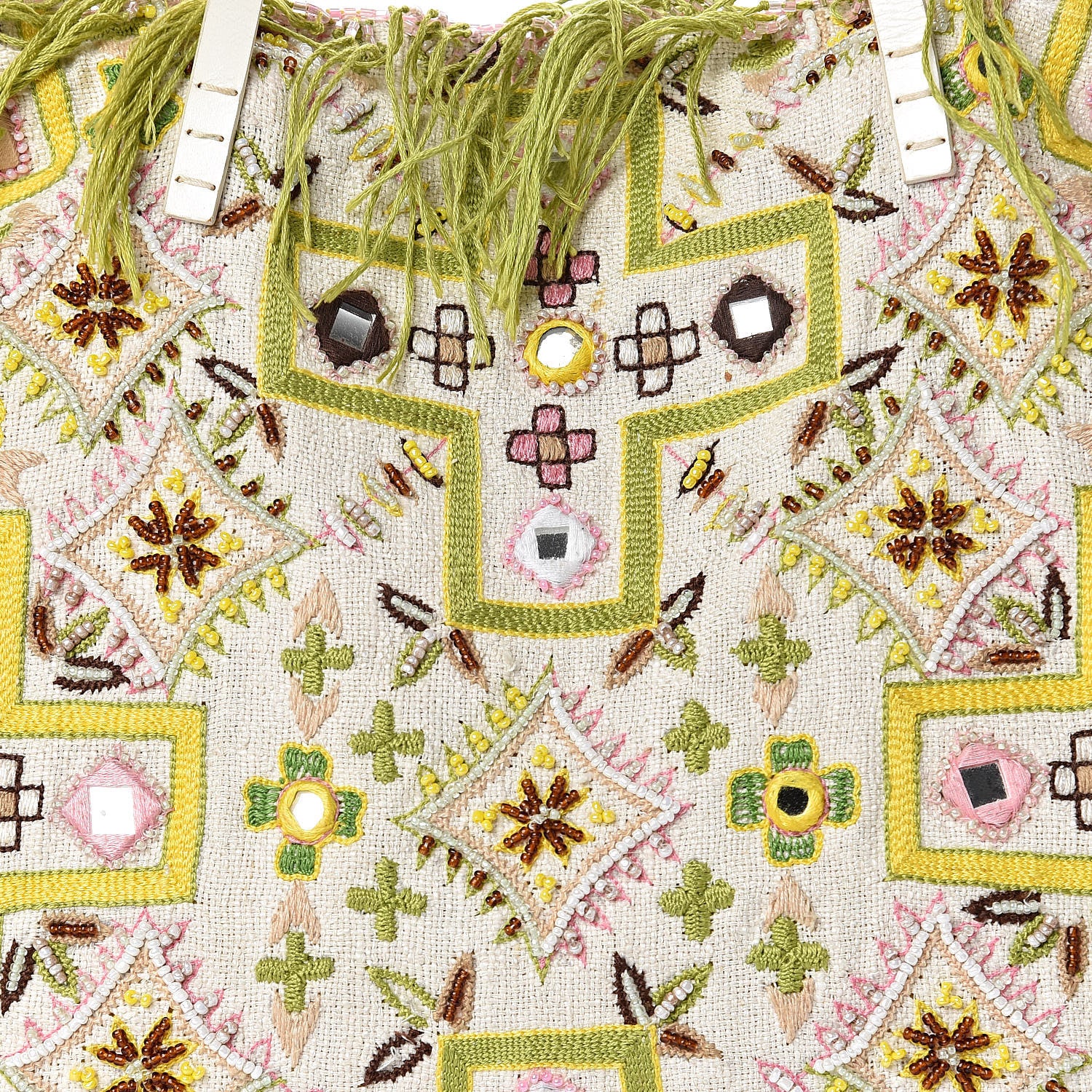 Fendi Fabric Mirror Beaded Embroidered Fringe Tote Multicolor 10 of 12