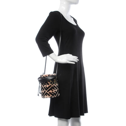 Fendi Shearling F is Macro FF 1974 Diagonal Mini Mon Tresor Bucket Bag Light Rose Black 2 of 10
