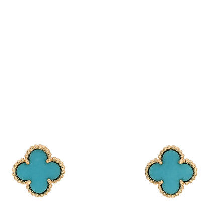 Van Cleef & Arpels 18K Yellow Gold Turquoise Sweet Alhambra Earrings 1 of 5