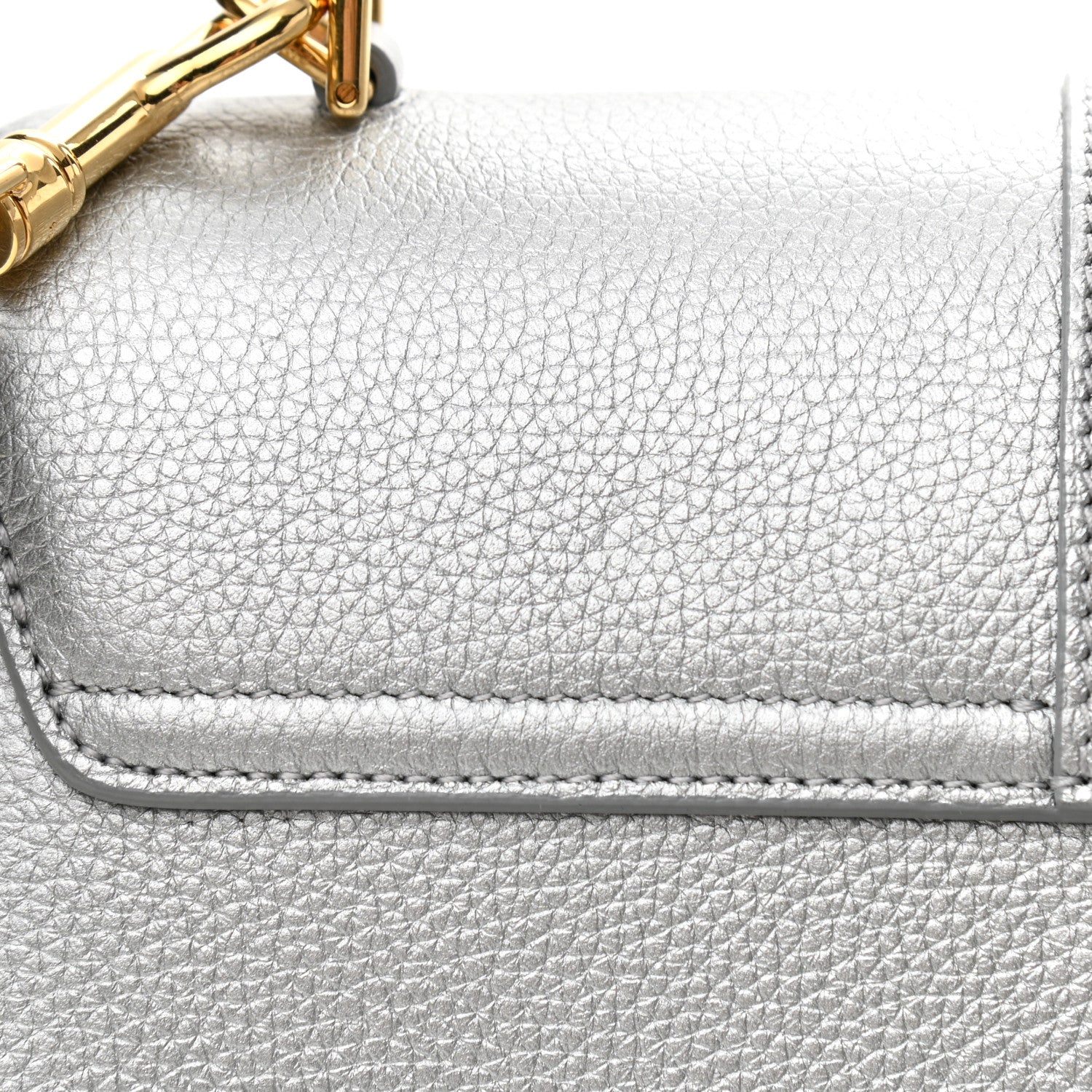 Celine Laminated Grained Calfskin Small 16 Top Handle Bag Silver 14 of 17