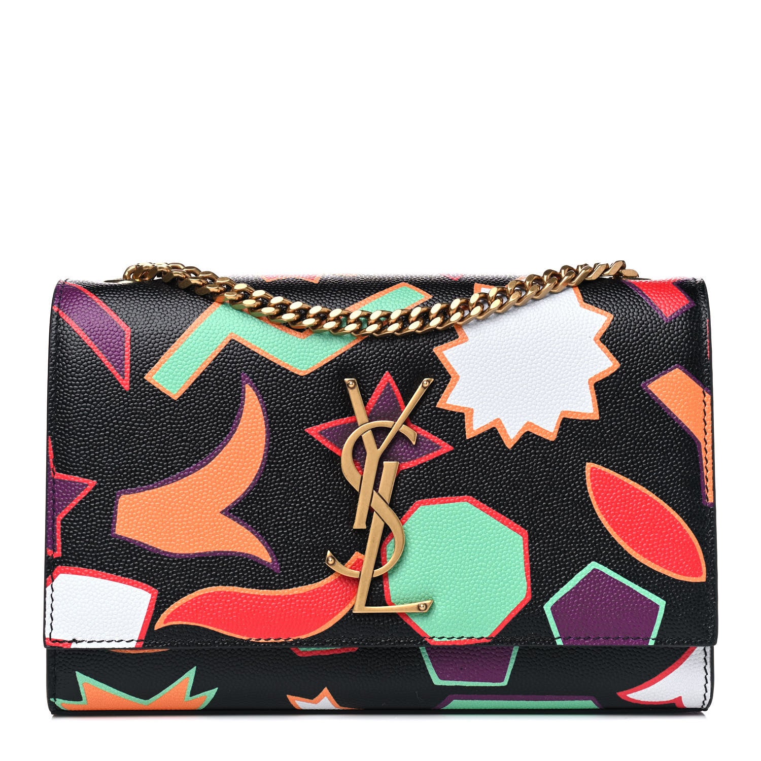 Saint Laurent Grain De Poudre Small Monogram Shapes Print Kate Satchel Black 1 of 4