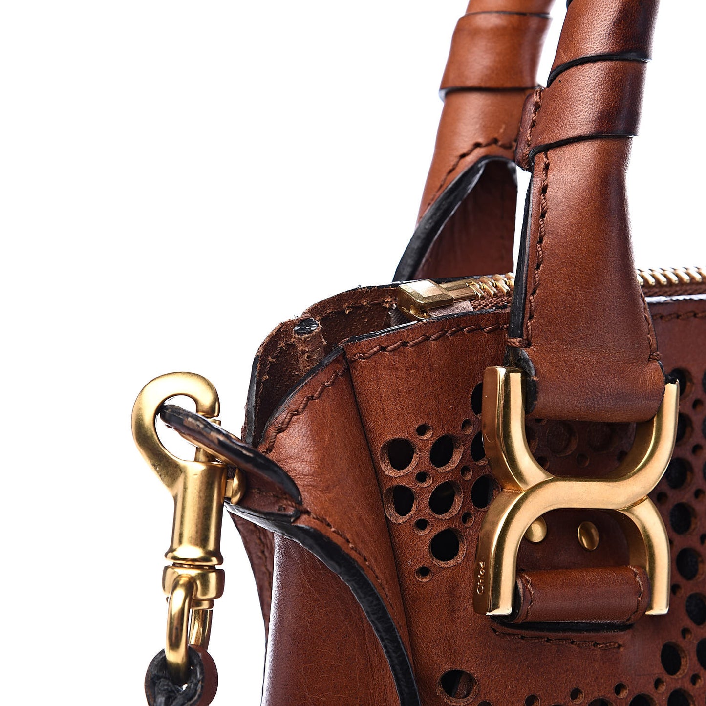 Calfskin Perforated Medium Marcie Satchel Mahogany