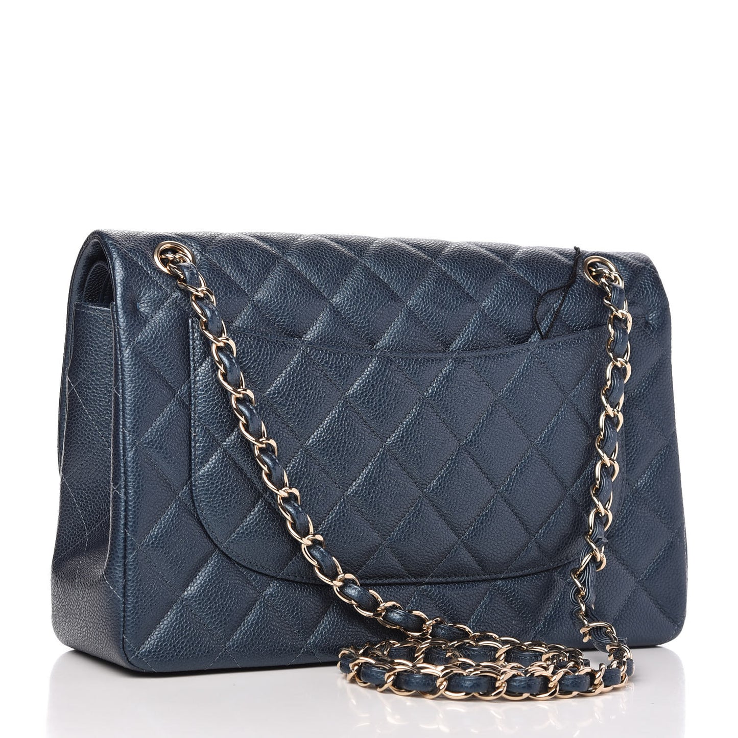 Iridescent Caviar Quilted Jumbo Double Flap Dark Blue
