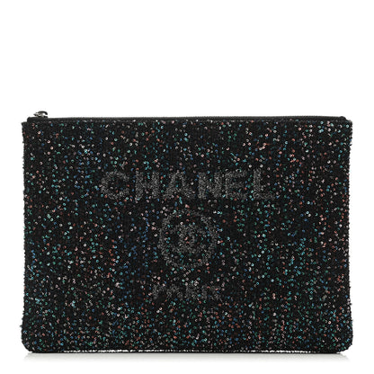 Chanel Canvas Sequin Medium Deauville Cosmetic Pouch Black 1 of 4