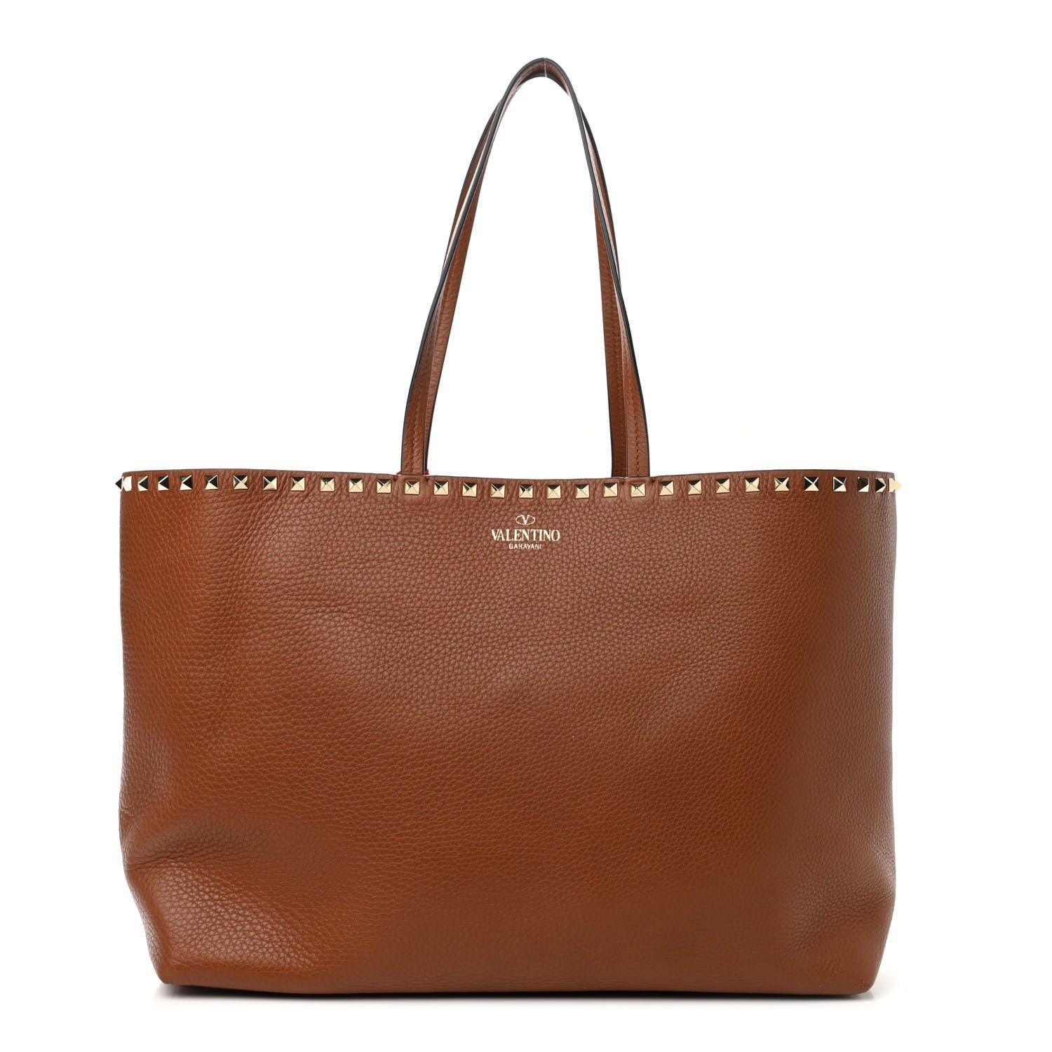 Valentino Garavani Grained Calfskin Rockstud Shoulder Tote Saddle Brown 1 of 9