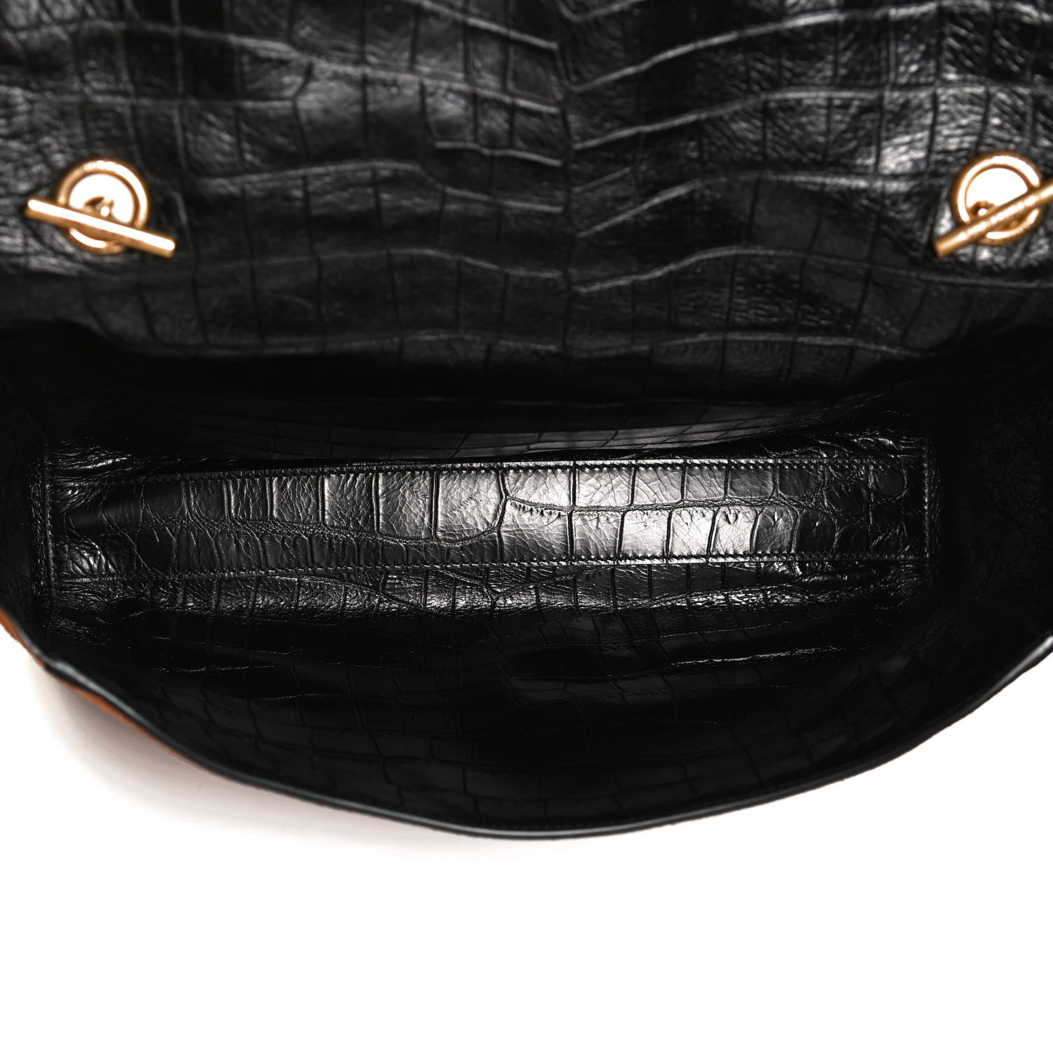 Saint Laurent Calfskin Crocodile Embossed Suede Medium Reversible Monogram Kate Satchel Military Taupe 9 of 23