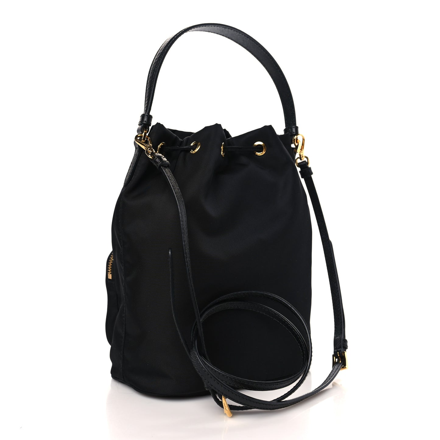 Saffiano Tessuto Nylon Mini Bucket Crossbody Bag Black