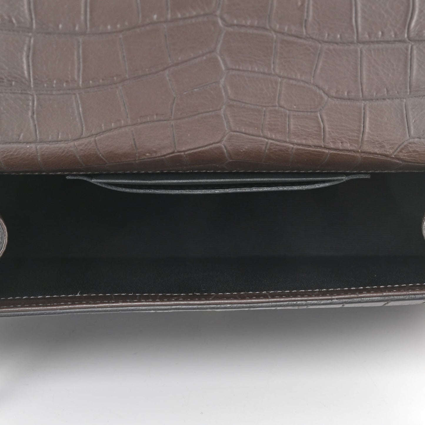 Calfskin Crocodile Embossed Medium Classic Monogram Kate Tassel Satchel Dark Brown