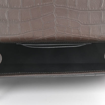 Saint Laurent Calfskin Crocodile Embossed Medium Classic Monogram Kate Tassel Satchel Dark Brown 5 of 10