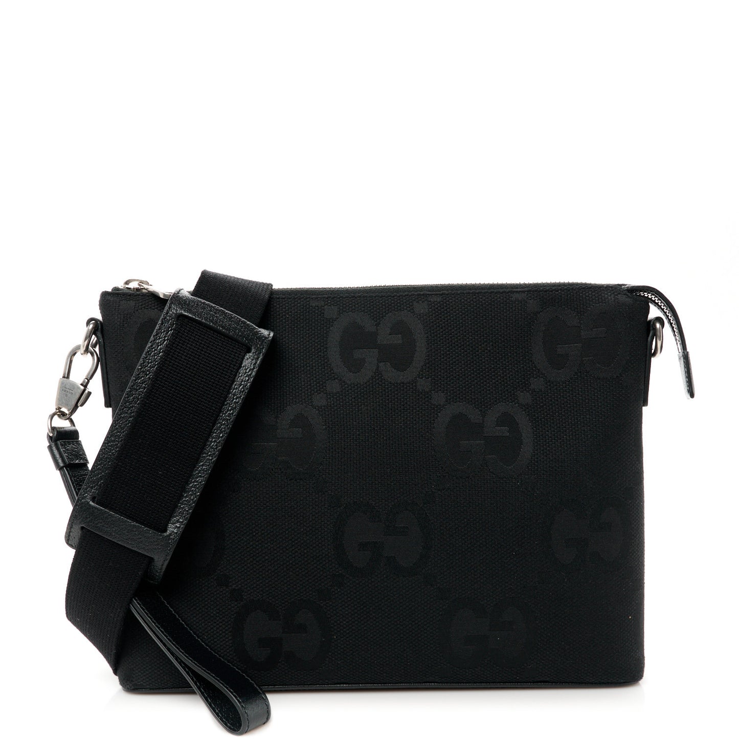 Monogram Jumbo GG Textured Dollar Calfskin Wristlet Messenger Bag Black