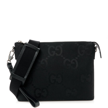 Gucci Monogram Jumbo GG Textured Dollar Calfskin Wristlet Messenger Bag Black 1 of 11