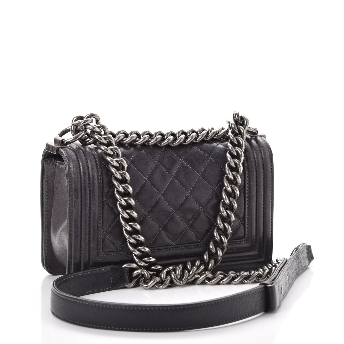 Lambskin Quilted Small Boy Flap Dark Grey