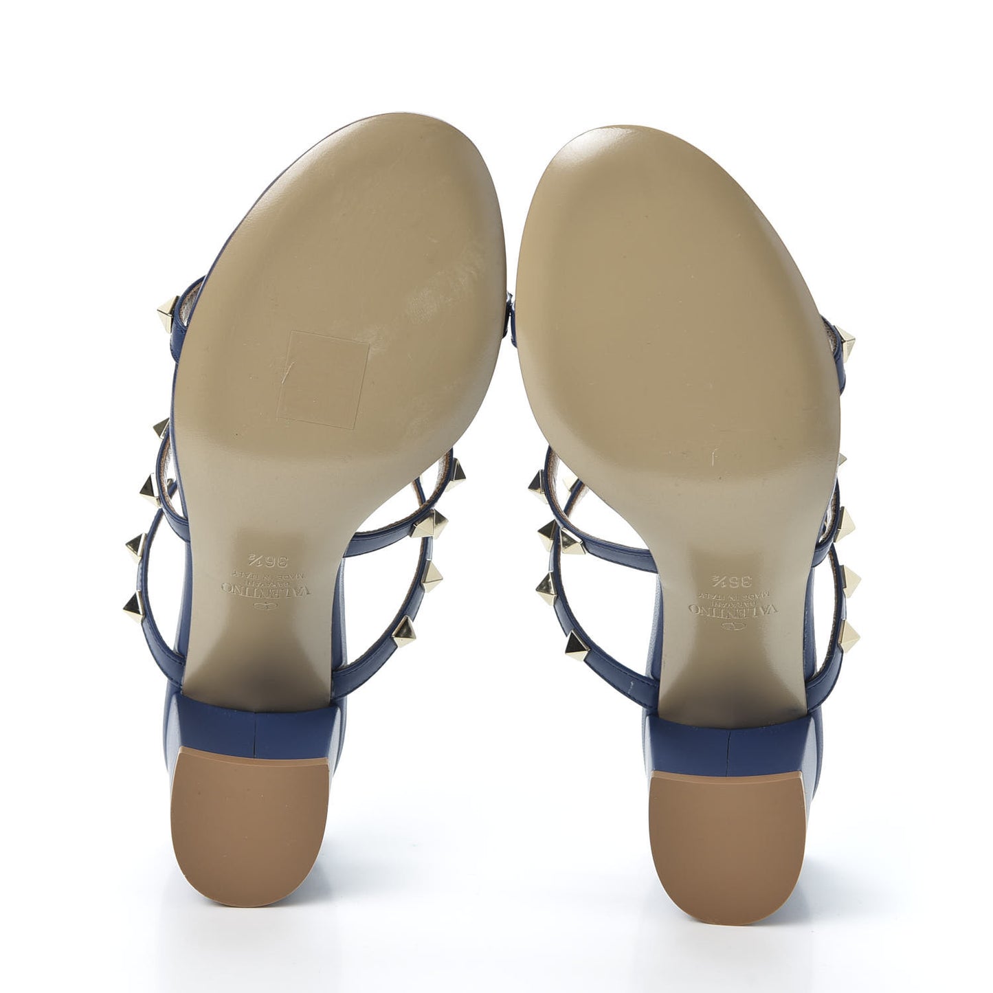 Calfskin Rockstud 60mm Caged Slide Sandals 36.5 Light Ocean