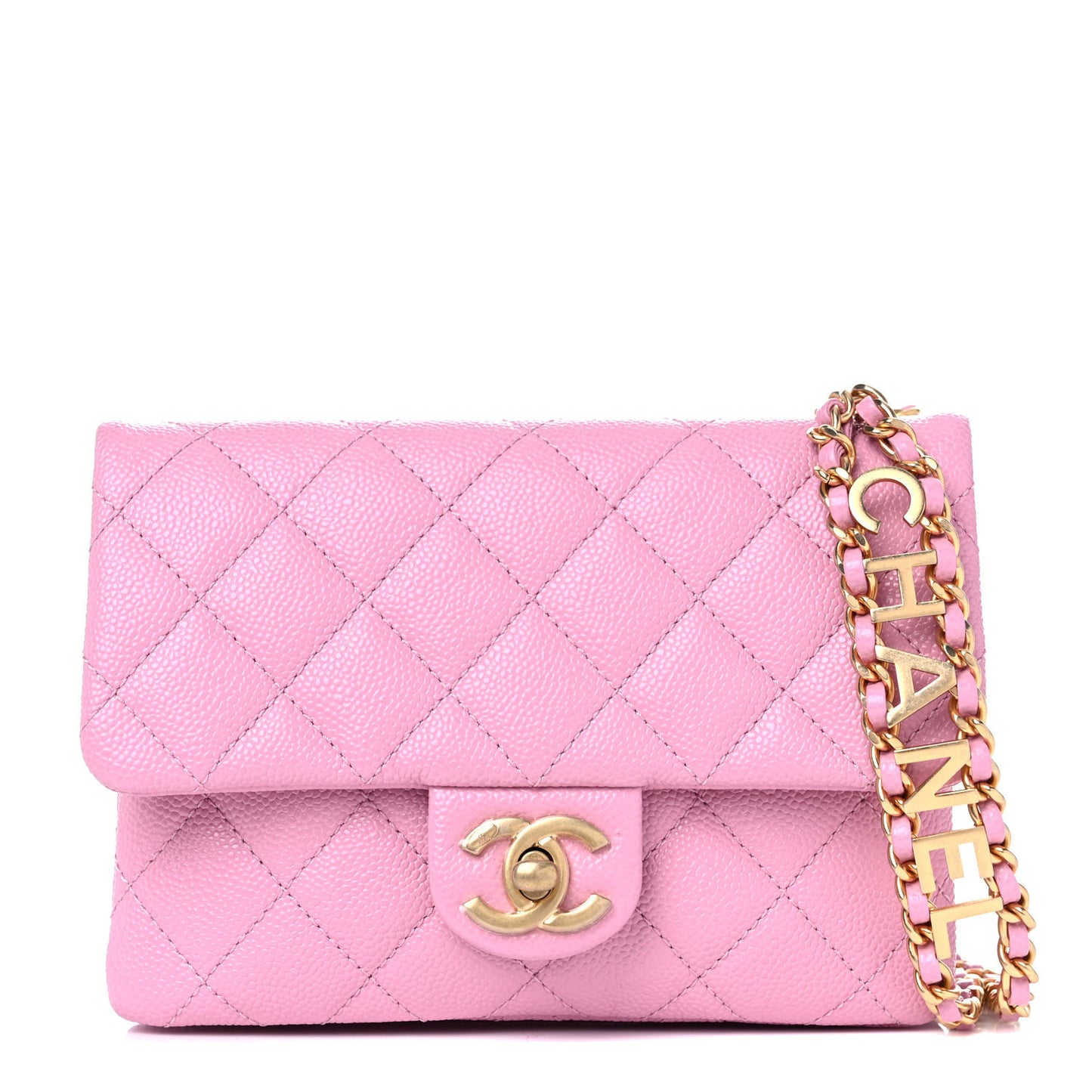 Shiny Caviar Pick Me Up Flap Belt Bag Pink