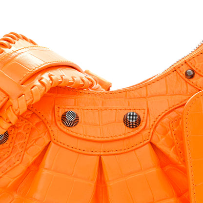 Balenciaga Extra Supple Calfskin Crocodile Embossed Le Cagole Shoulder Bag XS Pop Orange 8 of 10