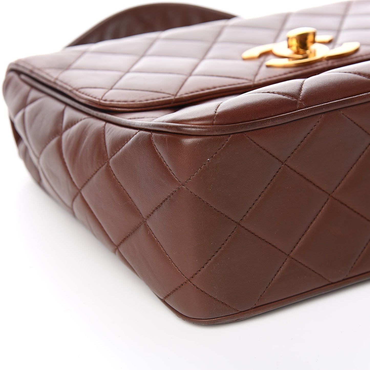 Lambskin Quilted Medium Single Flap Bag Brown