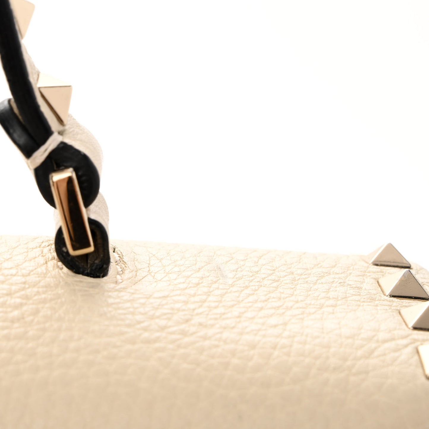 Grained Calfskin Rockstud Top Handle Flap Shoulder Bag Light Ivory