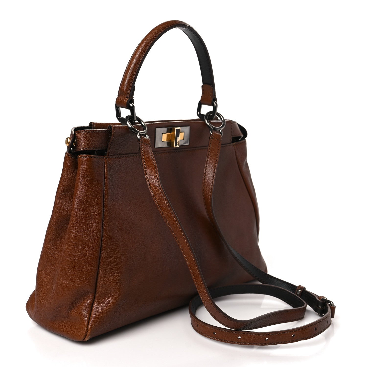 Fendi Goatskin Zucca Medium Peekaboo Iconic Satchel Cuoio Tobacco Moro 2 of 8