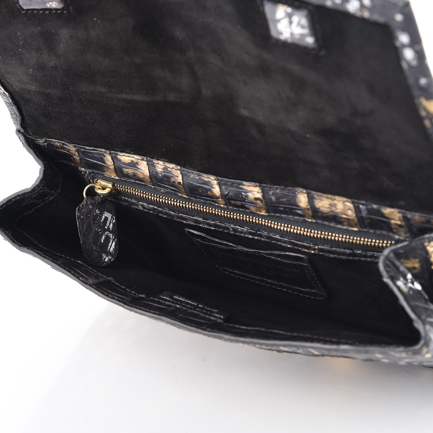 Nancy Gonzalez Metallic Crocodile Clutch Black Gold 5 of 7