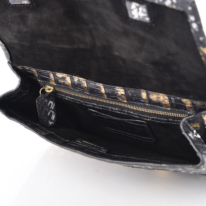 Nancy Gonzalez Metallic Crocodile Clutch Black Gold 5 of 7