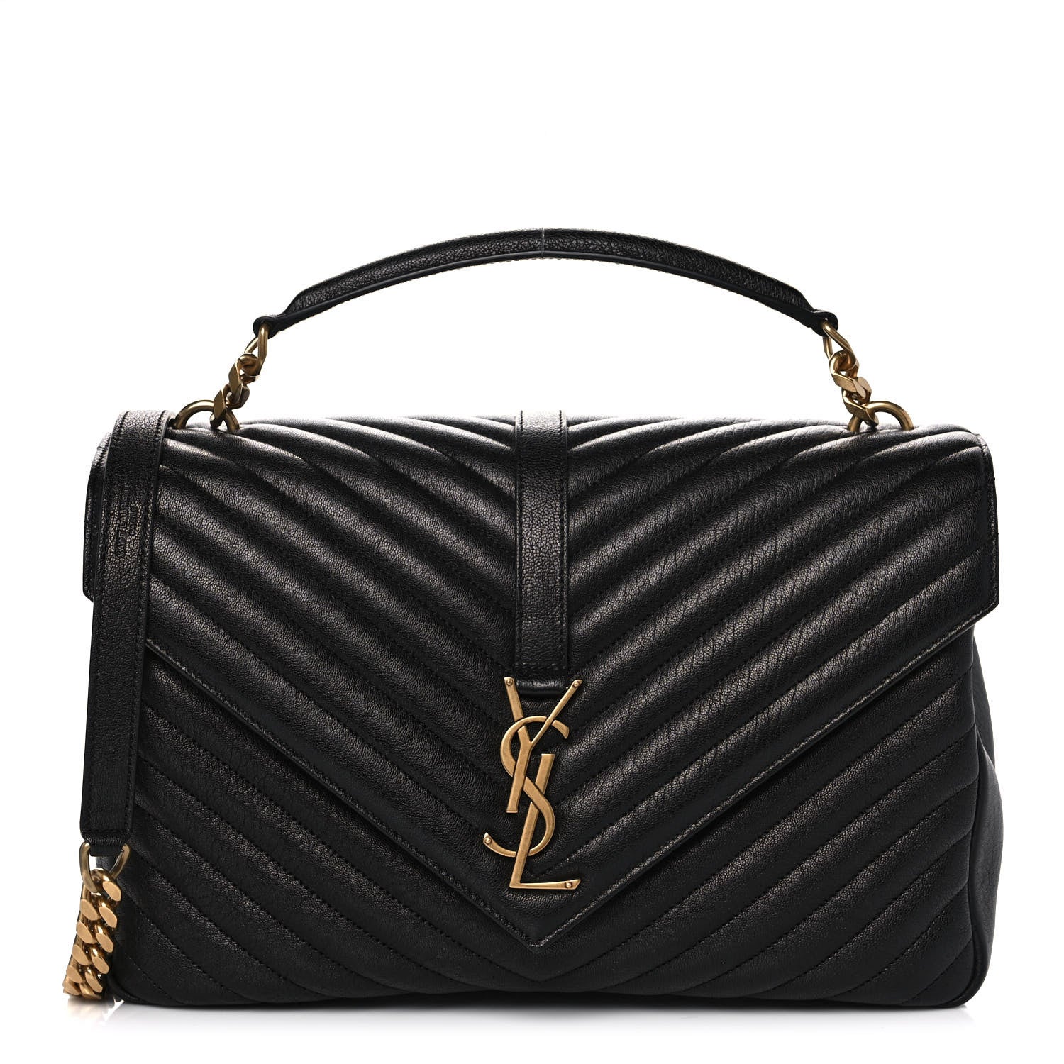 Saint Laurent Sheepskin Matelasse Chevron Monogram Large College Satchel Black 1 of 12