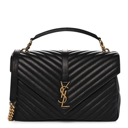 Saint Laurent Sheepskin Matelasse Chevron Monogram Large College Satchel Black 1 of 12