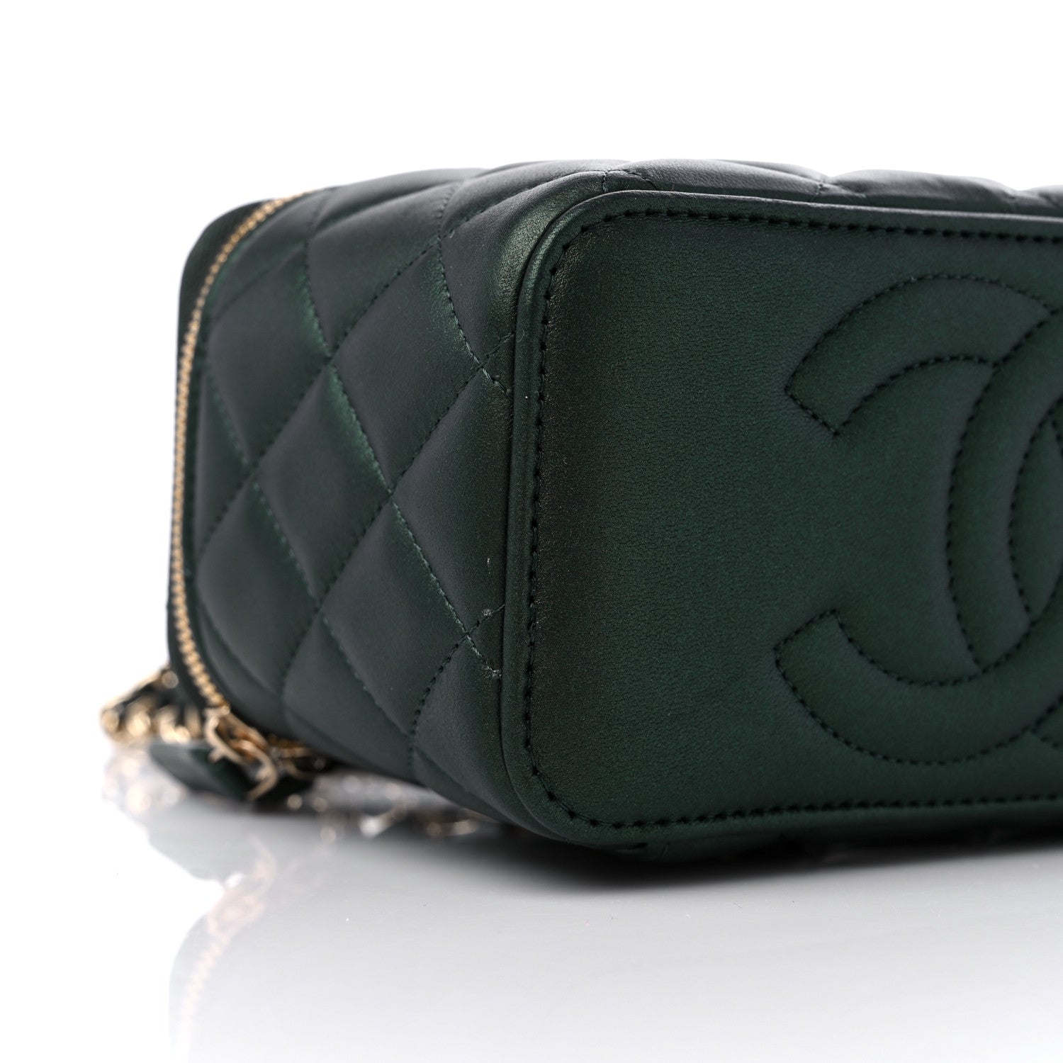 Chanel Iridescent Lambskin Quilted Small Top Handle Vanity Case With Chain Dark Green 8 of 10