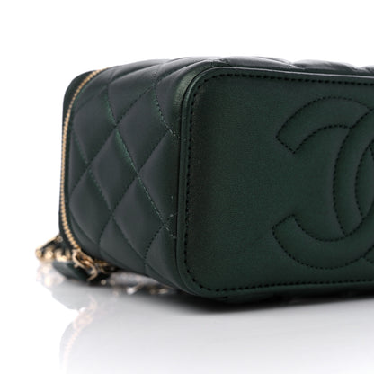 Chanel Iridescent Lambskin Quilted Small Top Handle Vanity Case With Chain Dark Green 8 of 10