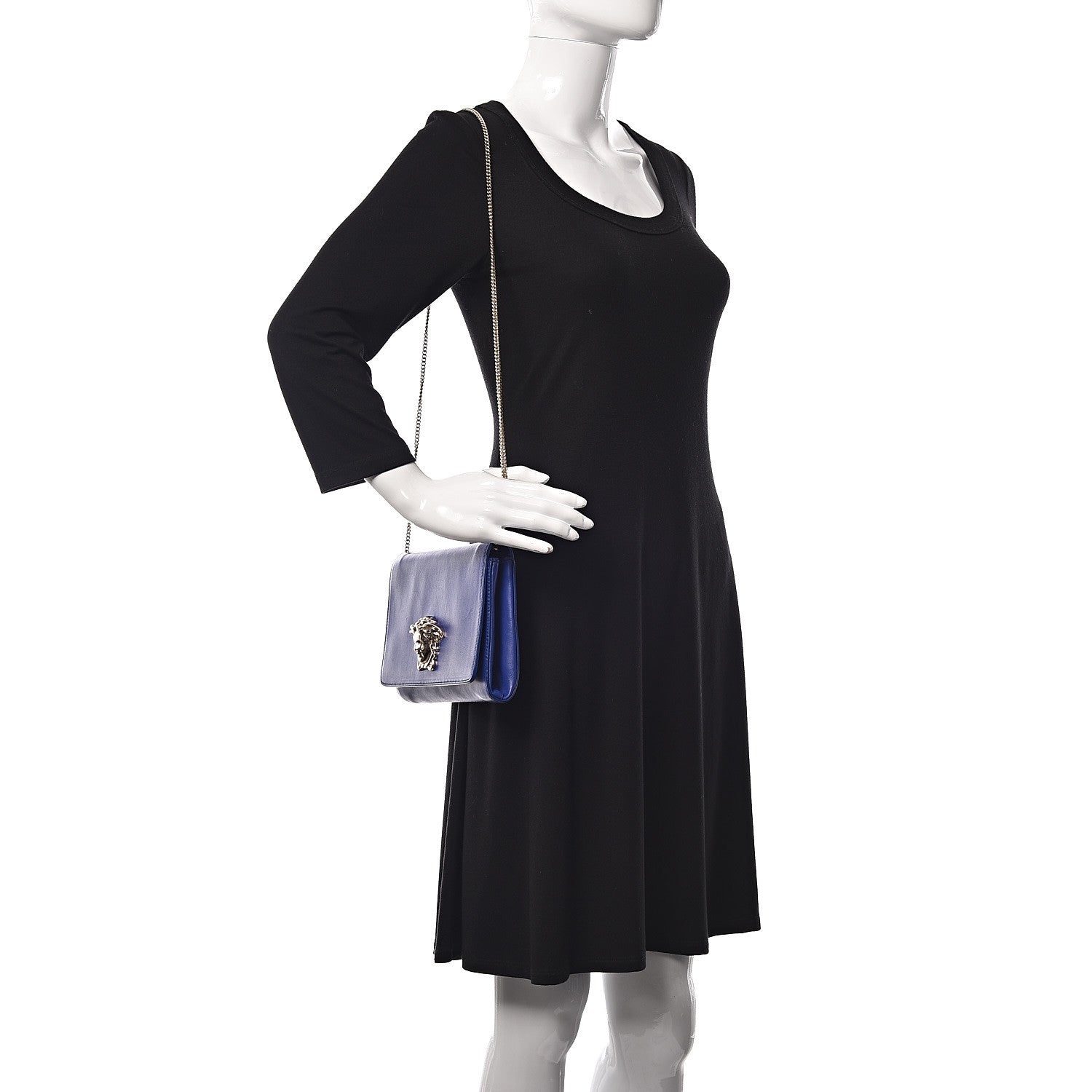 Versace Lambskin Palazzo Chain Evening Bag Blue 2 of 10