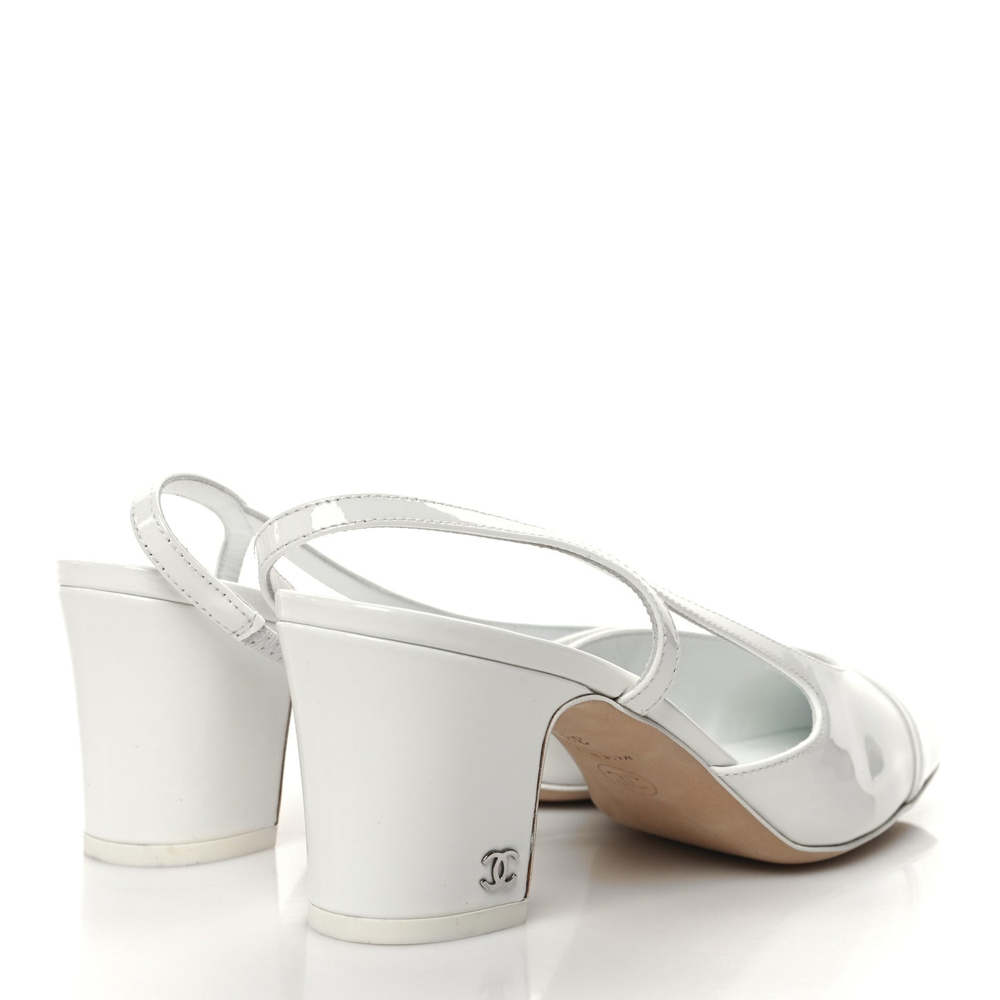 Patent Calfskin Cap Toe CC Slingback Pumps 38 White
