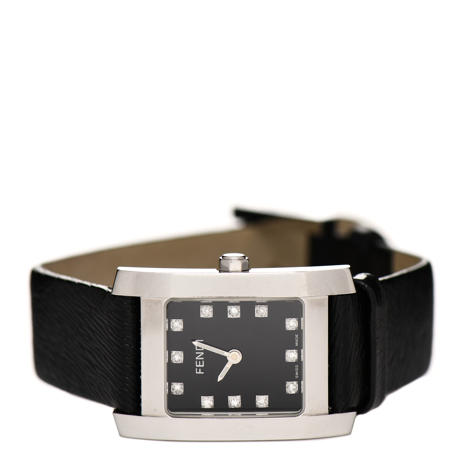Fendi Stainless Steel Calfskin Diamond 22mm Quartz Watch Black 2 of 4