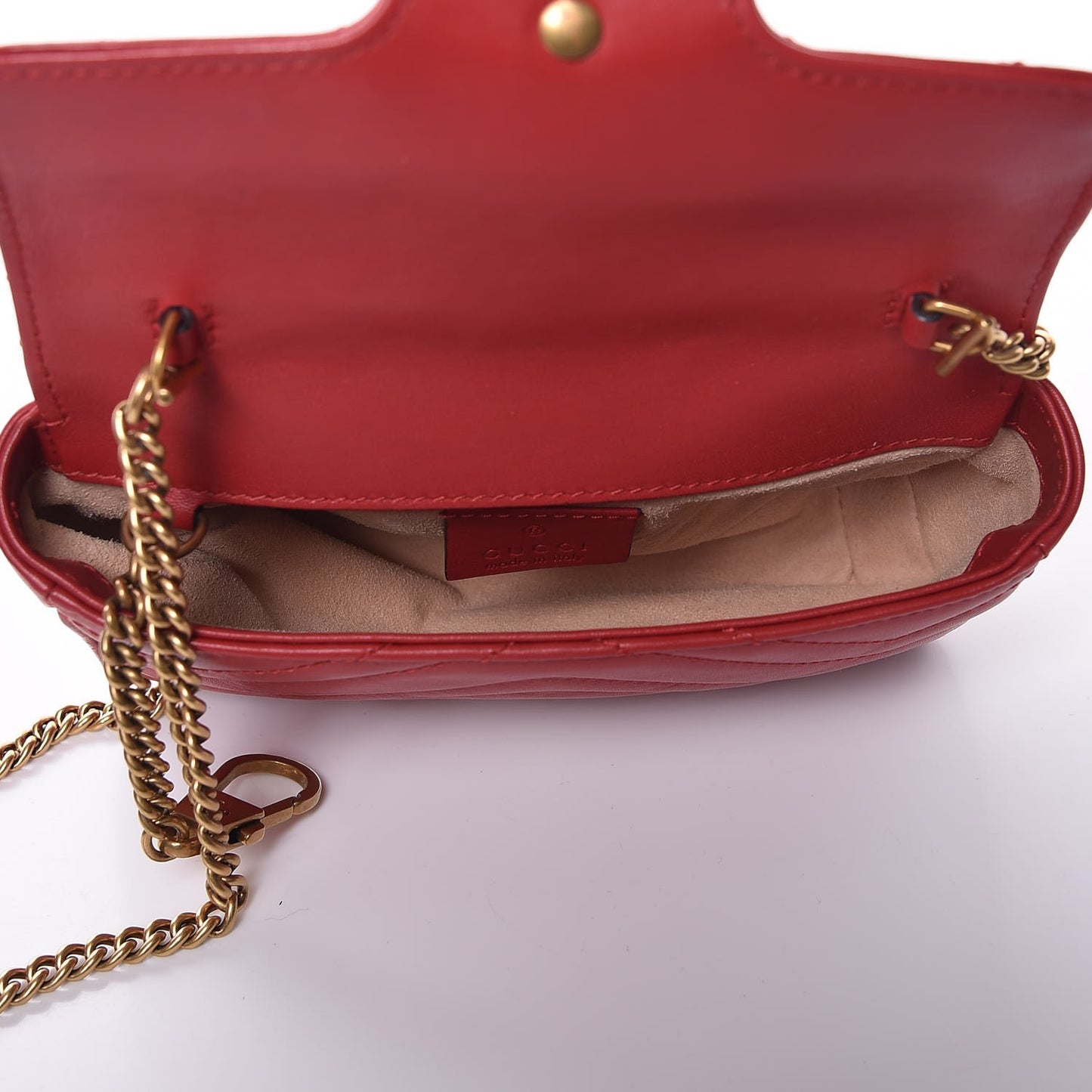 Calfskin Matelasse Super Mini GG Marmont Shoulder Bag Hibiscus Red