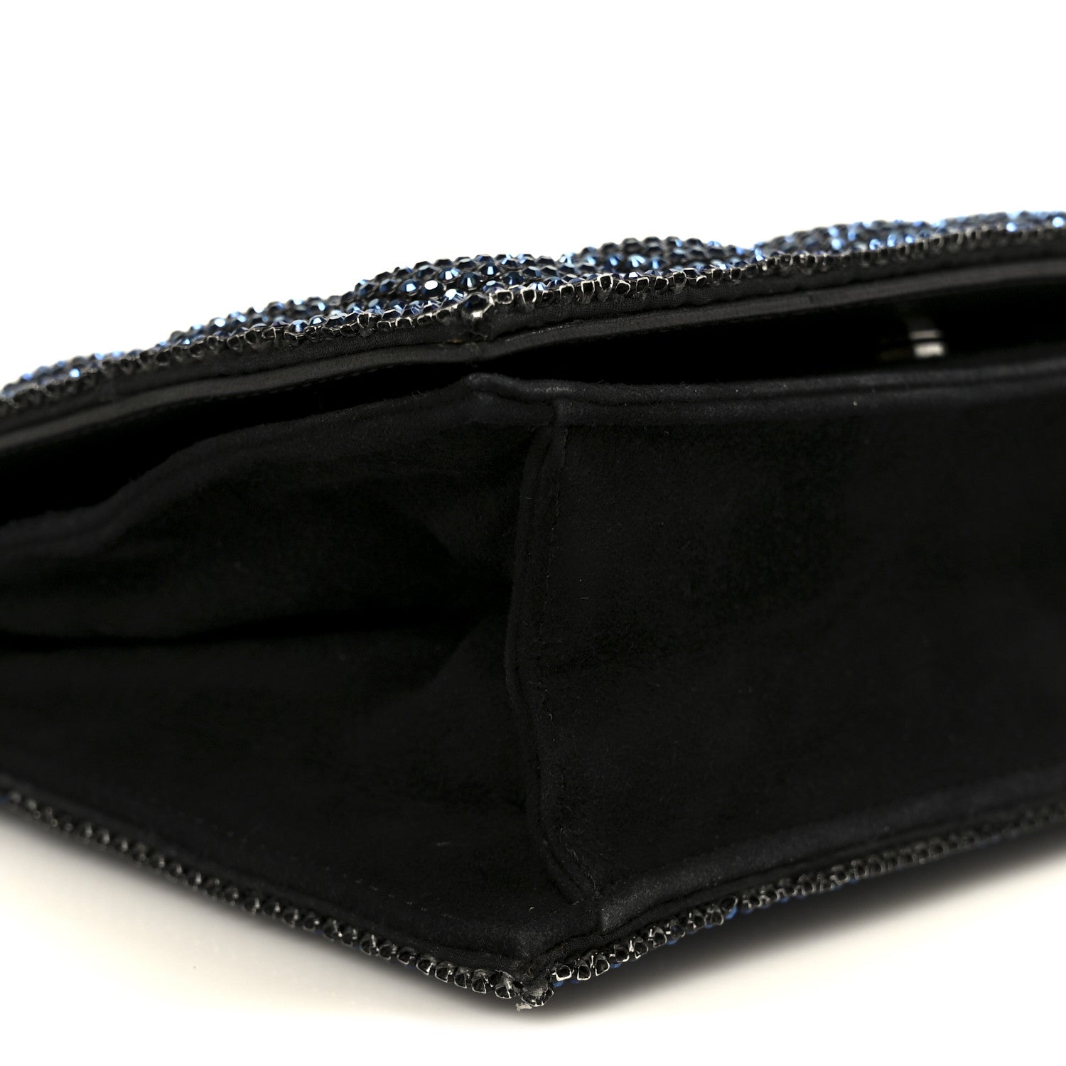 Chanel Suede Crystal Quilted Evening Clutch Black Blue 9 of 11