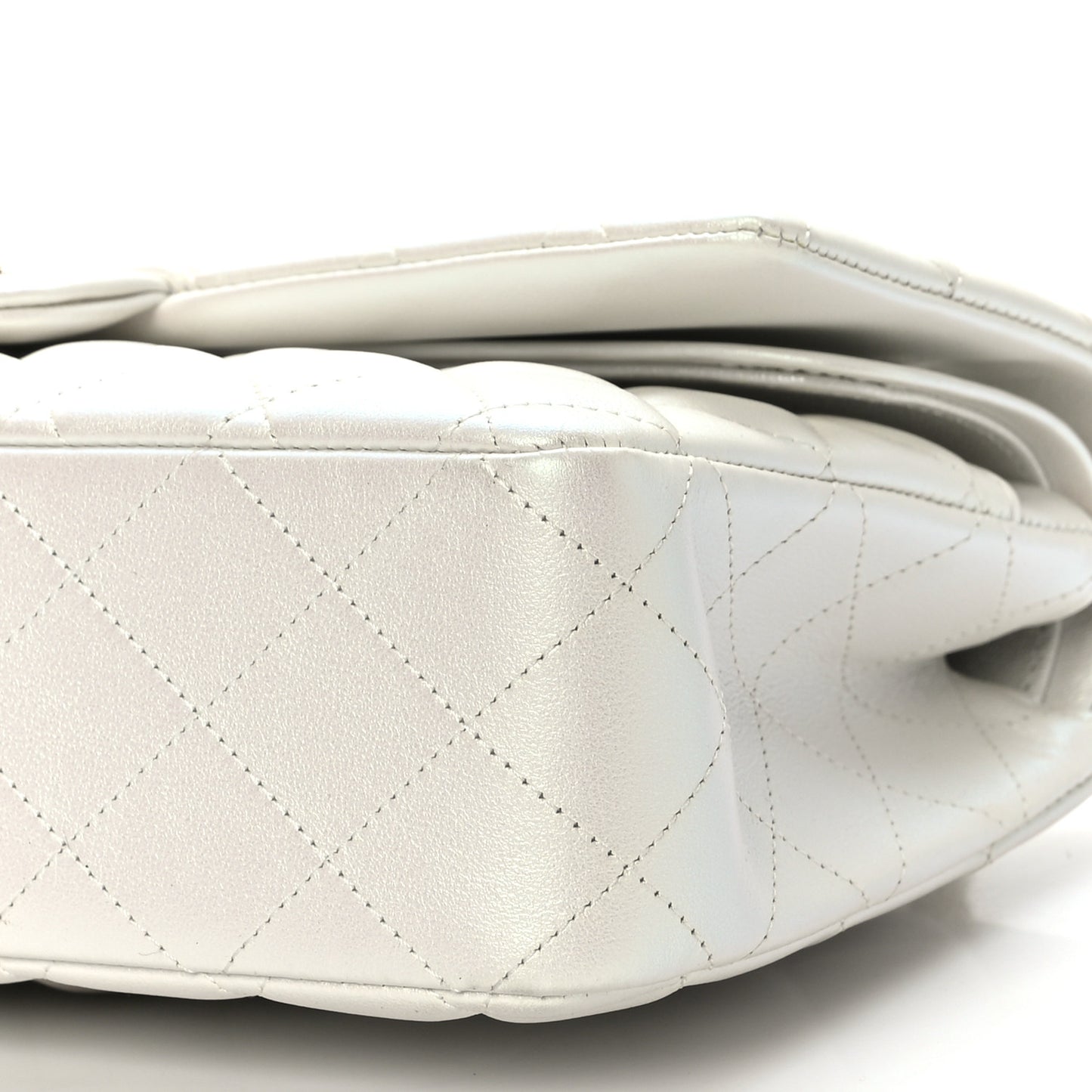 Iridescent Calfskin Quilted Medium Double Flap White