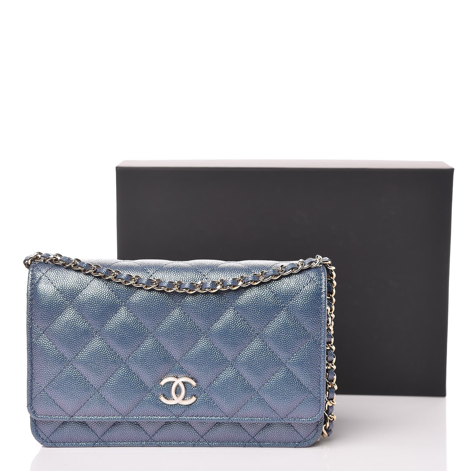 Chanel Iridescent Caviar Quilted Wallet On Chain WOC Dark Blue 11 of 11